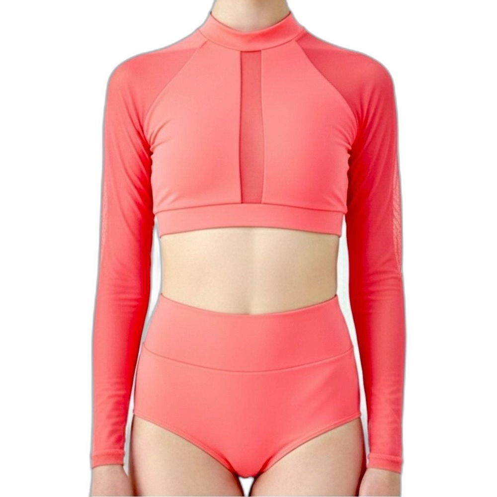 BalTogs High-Waist Mesh Crop Top and Briefs Set Coral Salmon Dance Dancewear